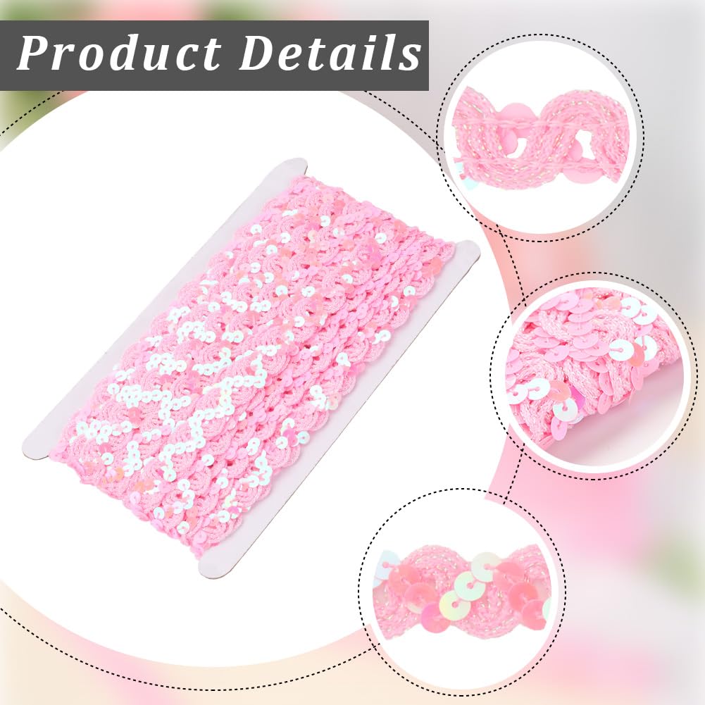 Pink Sequin Trim Flat Sequins Beaded Strip Rick Rack Wave Woven Braid Trimming Metallic Glitter RIC Rac - 12 Yards