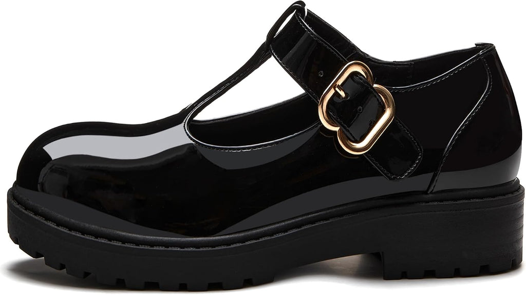 Girls Mary Jane Dress Shoes Platform Loafers School Uniform Chunky Heel Closed Toe T-Strap Flats