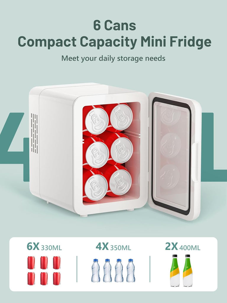 4L/6 Can Skincare Mini Fridge with Dimmable LED Mirror, Cooler & Warmer Fridge for Bedroom, Cosmetics, Office, Dorm & Car, Portable Personal Refrigerator for Cosmetics, Skincare & Food