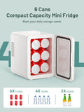 4L/6 Can Skincare Mini Fridge with Dimmable LED Mirror, Cooler & Warmer Fridge for Bedroom, Cosmetics, Office, Dorm &
