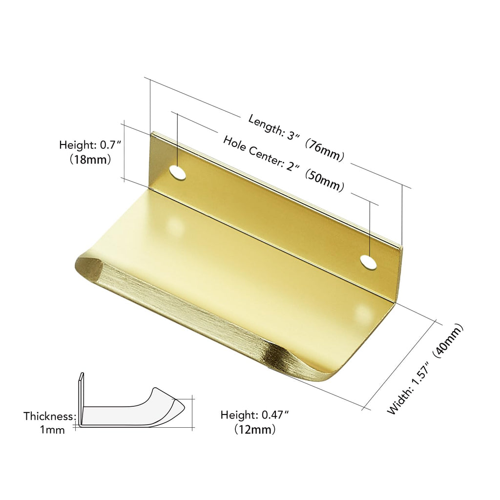 Gold Cabinet Handles Finger Edge Pulls 3 Inch CC 10 Pack