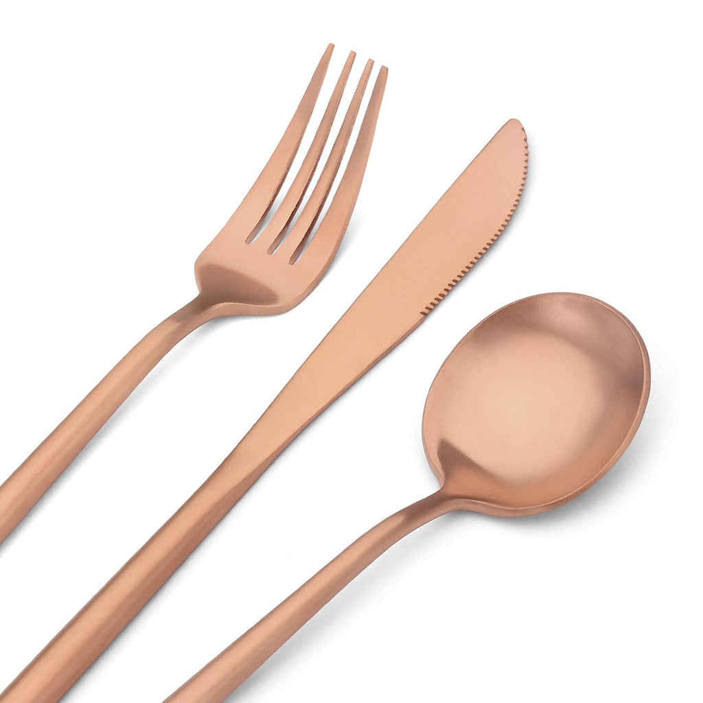 Matte Rose Gold Silverware Set, Stainless Steel Satin Finish Copper Flatware Cutlery Set for 4, 20-Piece Spoons