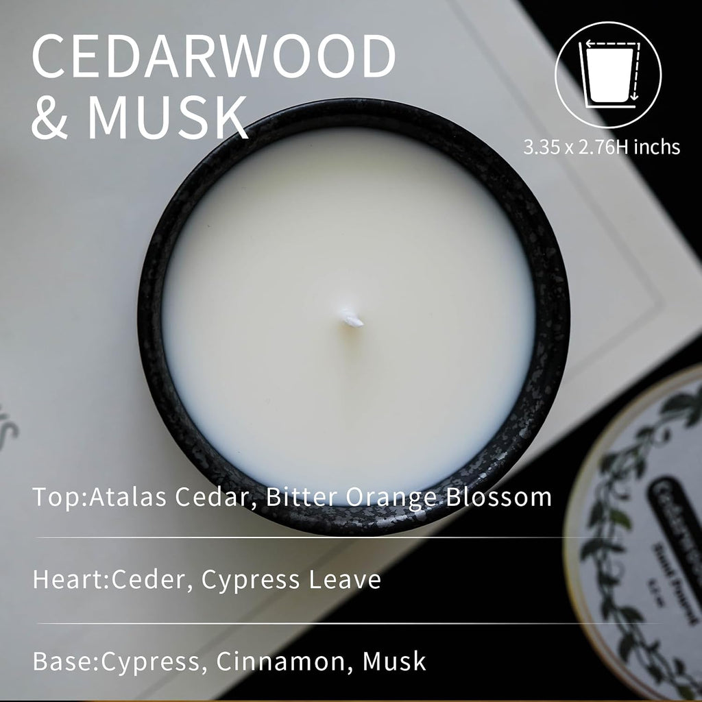 Luxury Textured Ceramic Jar Scented Candle Set 2 x 5.2oz | Non Toxic 100% Natural Coconut & Soy Wax Blend | Hand
