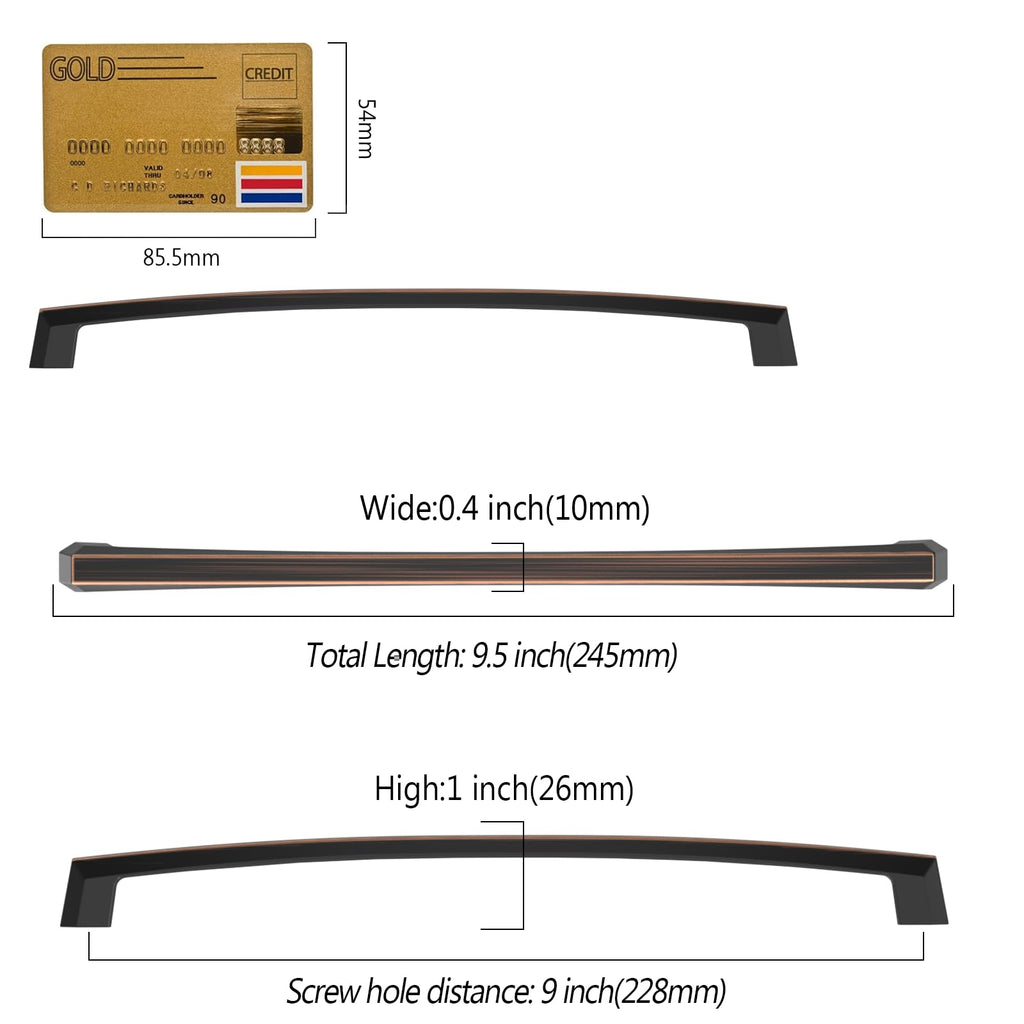10 Pack Oil Rubbed Bronze Cabinet Pulls 9 Inch(228MM) Hole Centers Kitchen Cabinet Handles Hardware