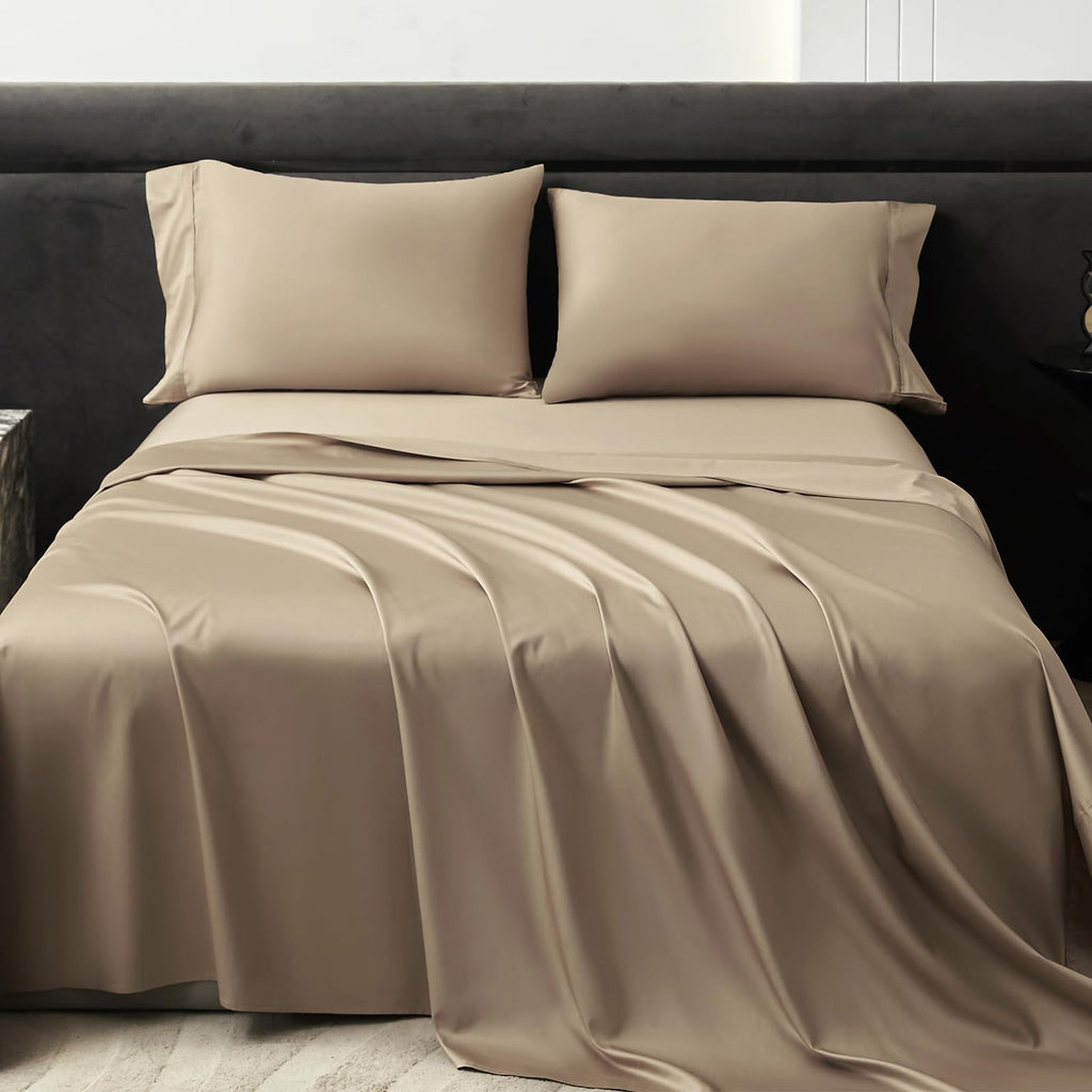 Queen Size Sheets Set Long Staple Cotton Sateen Cooling Bed Sheets