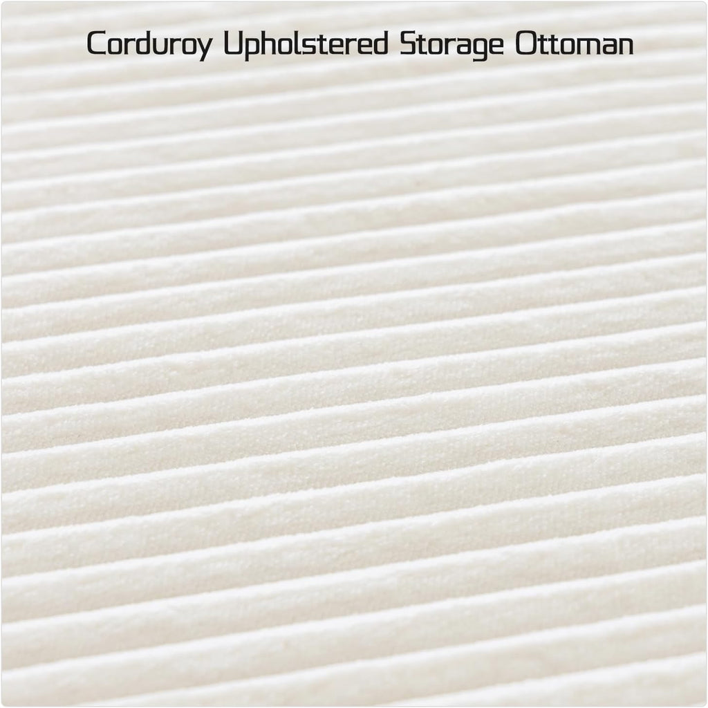55" Corduroy Storage Ottoman Bench, Queen Bed, White | End of Bed, Bedroom/Entryway/Closet, Window Seat, Lift-Top