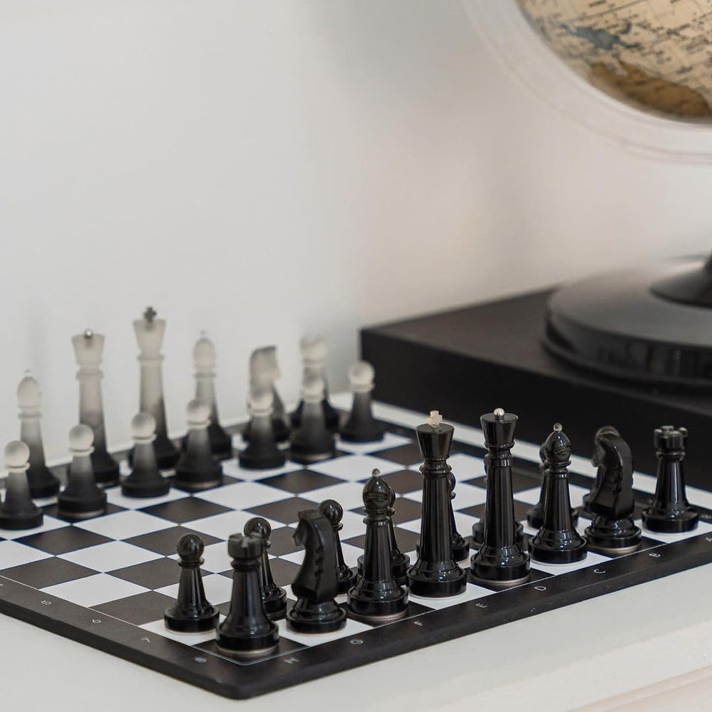 Lumina Monochrome Black and White Chess Set, Anti-Broken Resin Weighted Chess Pieces with 11" Walnut Wooden Chess