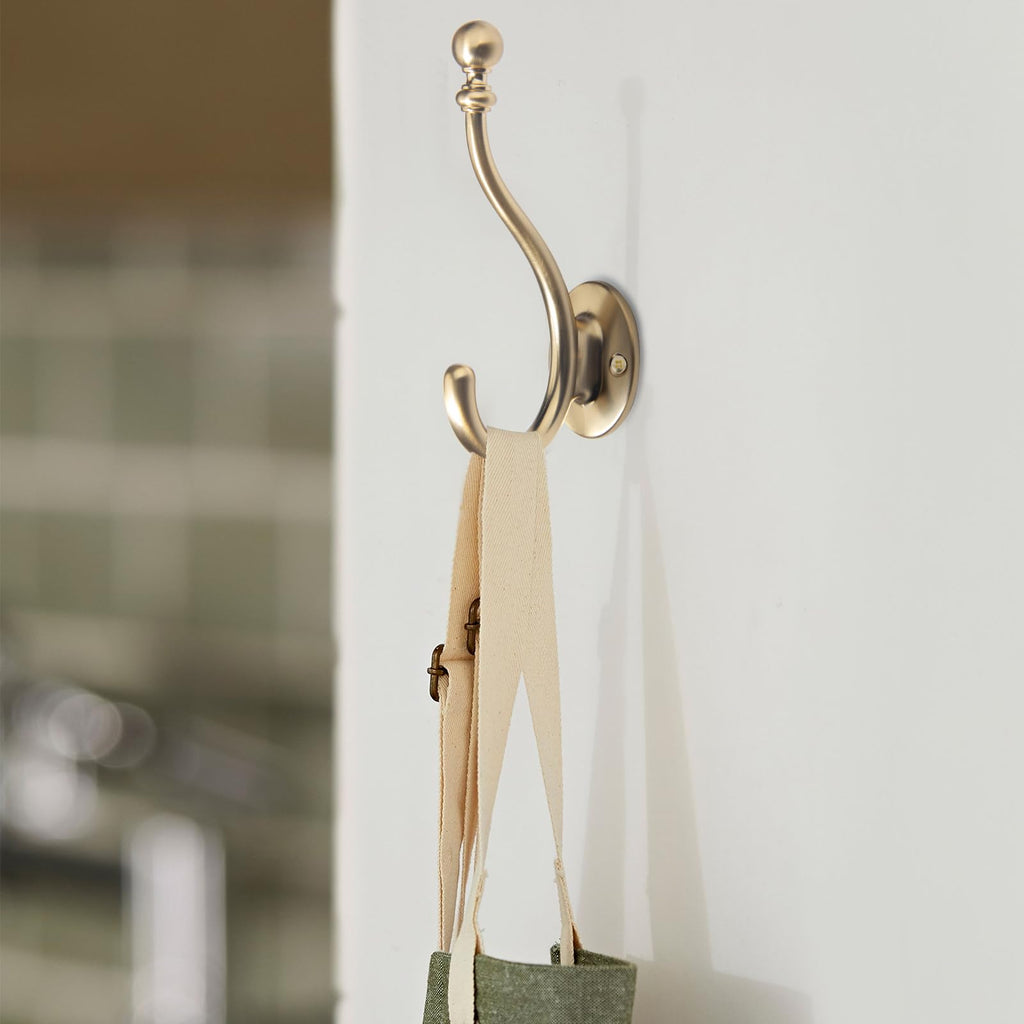 3 Pack Coat Rack Hooks-Champagne Bronze Towel Hook Entryway Hanging Towels Clothes Robes Double-Prong Farmhouse