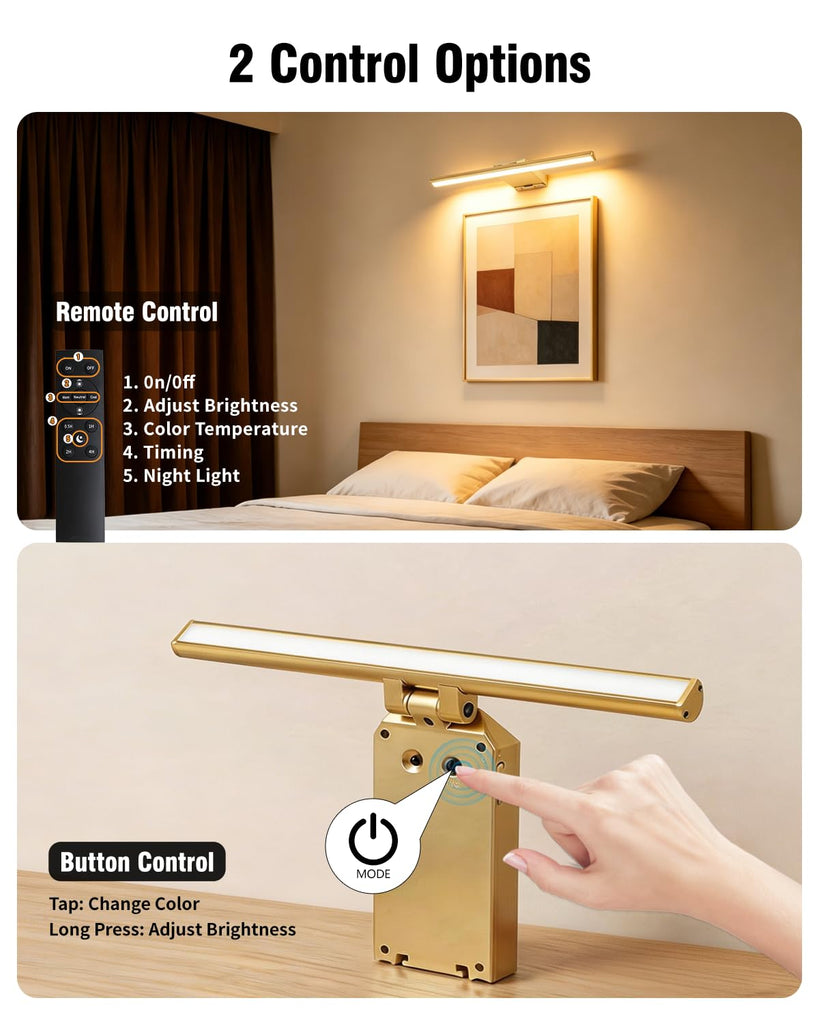 9'' Picture Light for Wall, 5000mAh Rechargeable Wall Lights, 3 Colors, Stepless Dimmable LED Art Painting Light