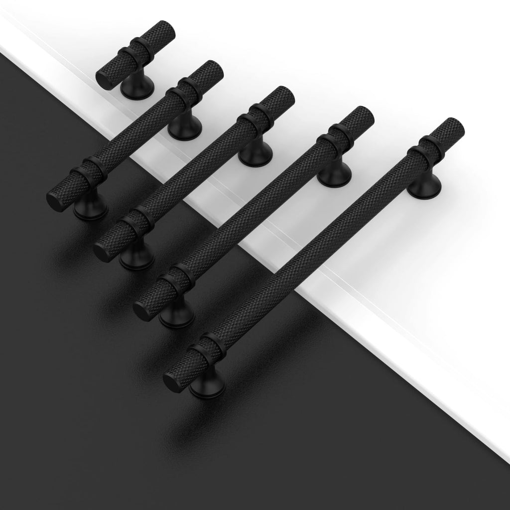 10 Pack 3-3/4"(96mm) Black Knurled Cabinet Handles Kitchen Matte Black Pulls for Cabinets Drawer Pulls Dresser