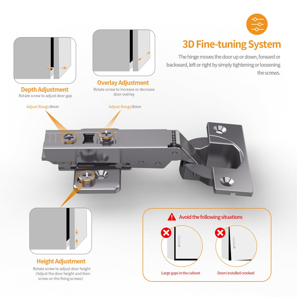 2 Pack Frameless Full Overlay Soft Close Concealed Hinges, Black Titanium Plated, Self Closing, 105° Open Angle 3D