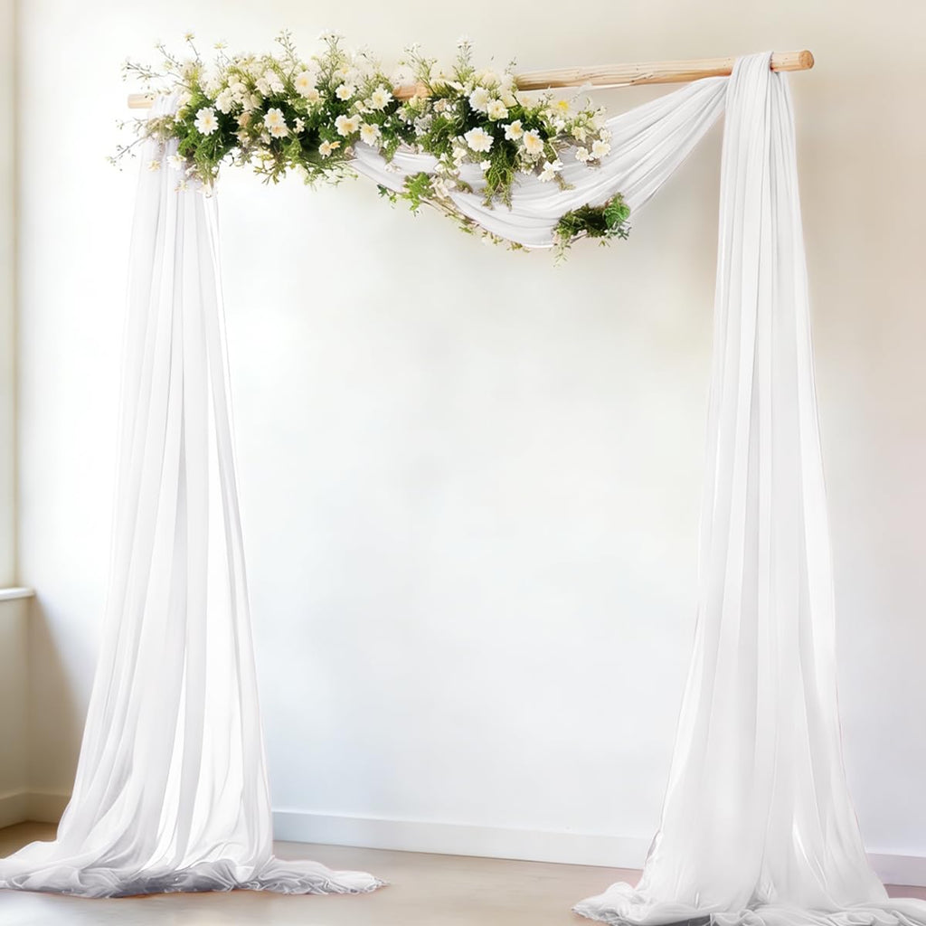 White Wedding Arch Draping Fabric 2 Panels 29" x 20Ft Sheer Wedding Arch Backdrop Drapes Outdoor Curtains for