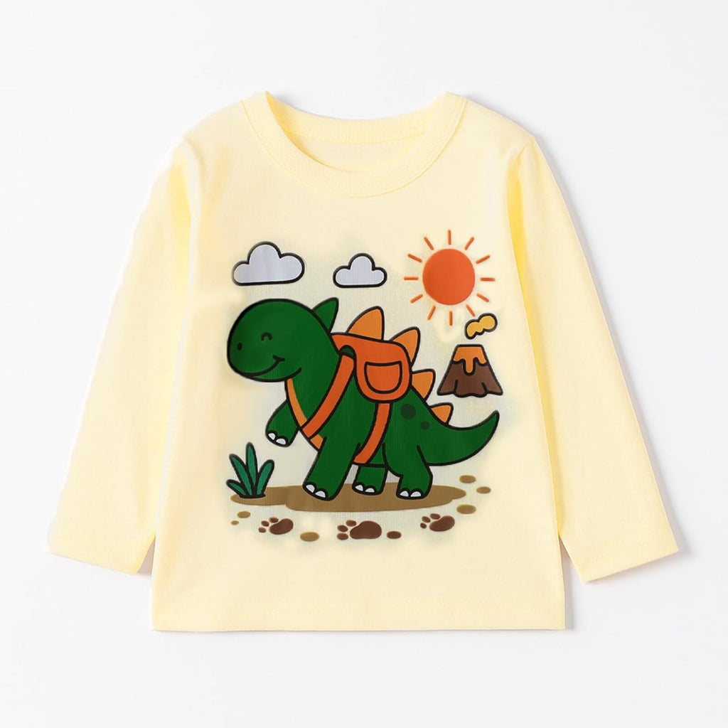 Toddler Boys Long Sleeve Shirts Graphic Cotton Casual Crewneck Tops, Fall Winter Layering Tees 3 Pack