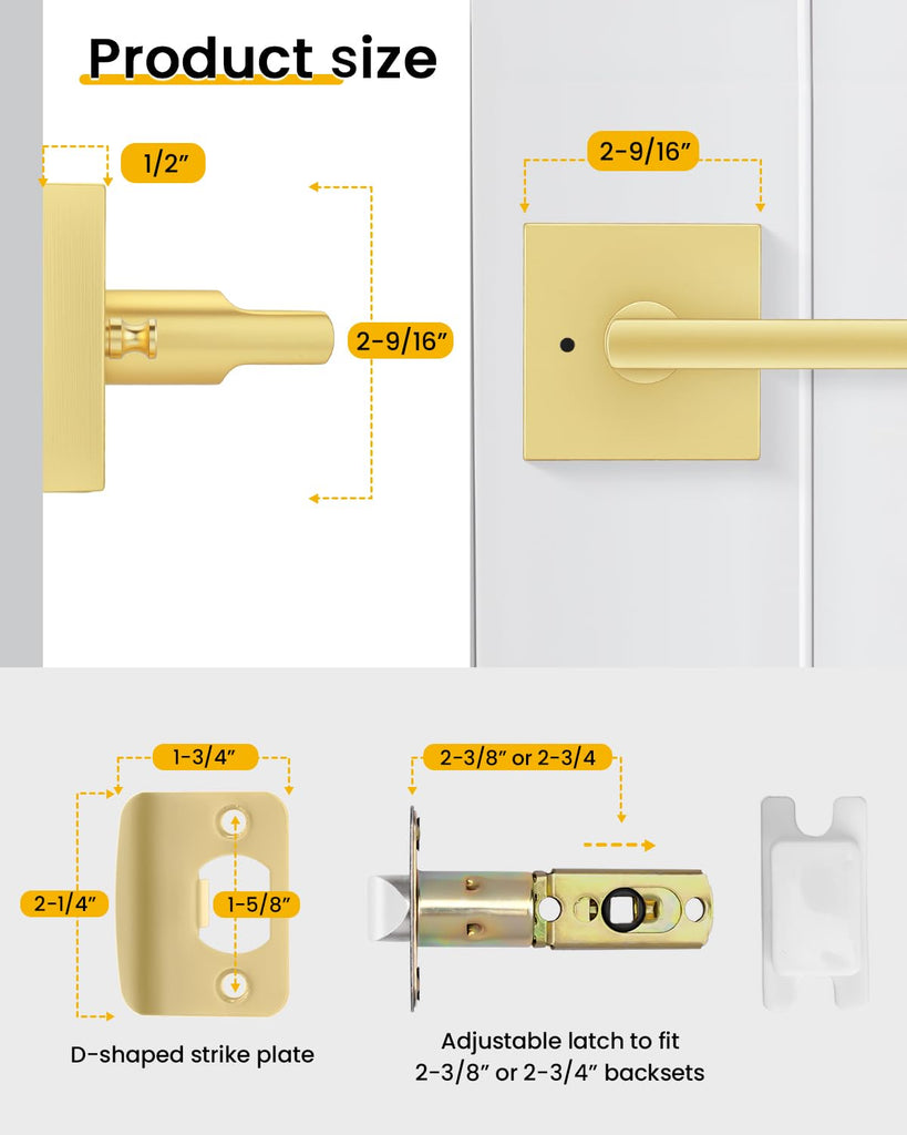Brushed Gold Door Handle Interior, Privacy Bedroom - 1 Pack