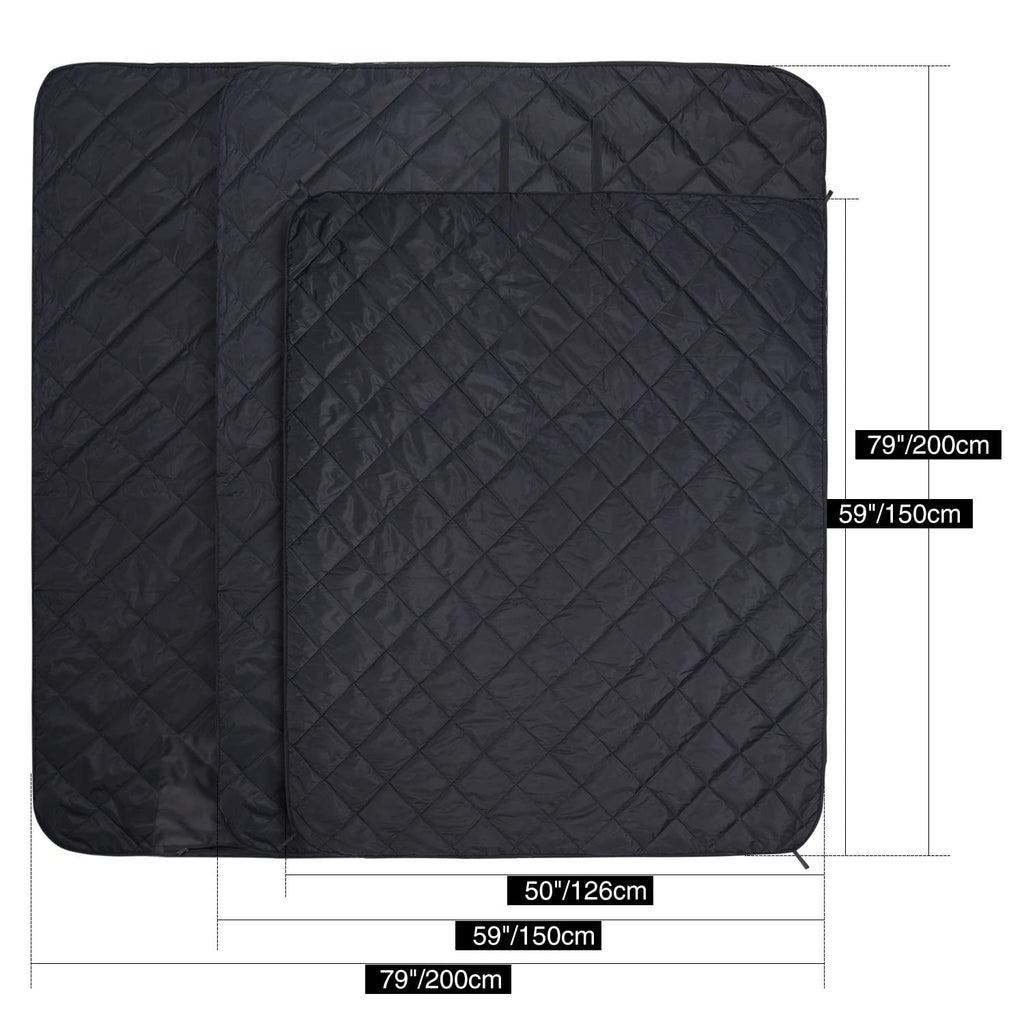 Large Camping Blanket with Sherpa Lining, Black 79"x59"