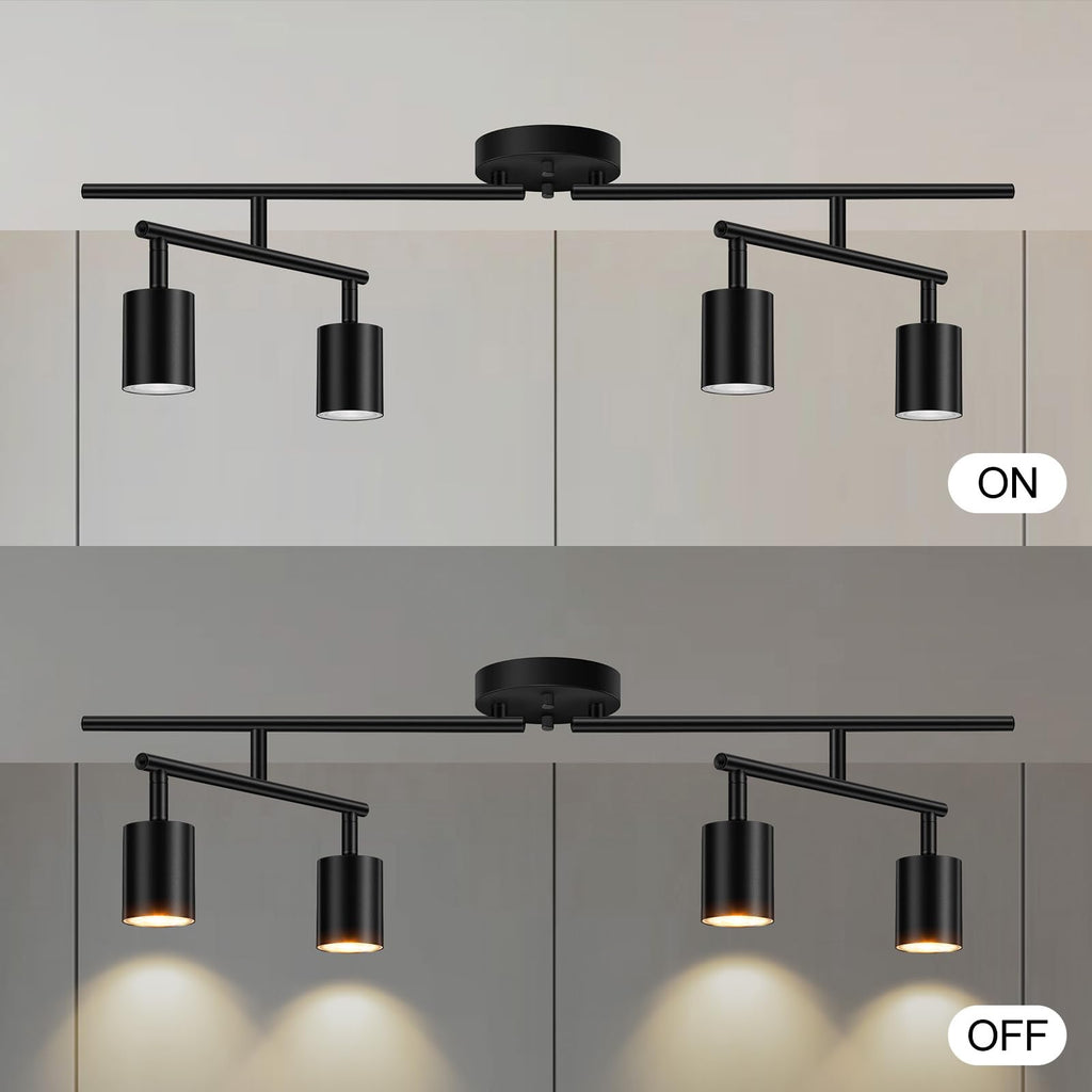 Black Track Lighting Kit, 30" LED Track Lighting Fixtures Ceiling, 4 Light Ceiling Spotlights, Kitchen Light