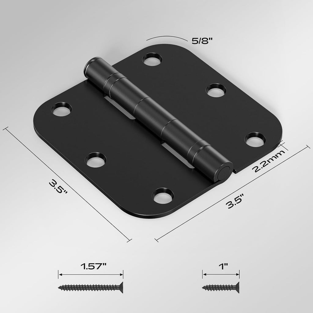 12 Pack Black Door Hinges 3.5 Inch 5/8" Radius Round Ball Bearing Anti-Squeak Flat Iron Hinges Doors Standard 3-1/2"