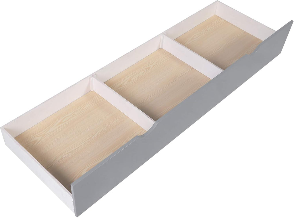 Twin L-Shaped Bunk Bed with Storage Drawers, Wooden Bunk Bed for 4, Grey
