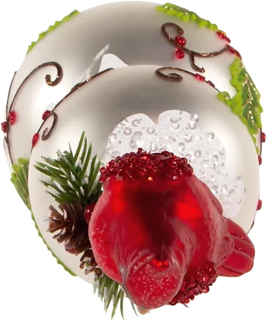 Glass Holly Cardinal Christmas Tree Topper 12 Inch