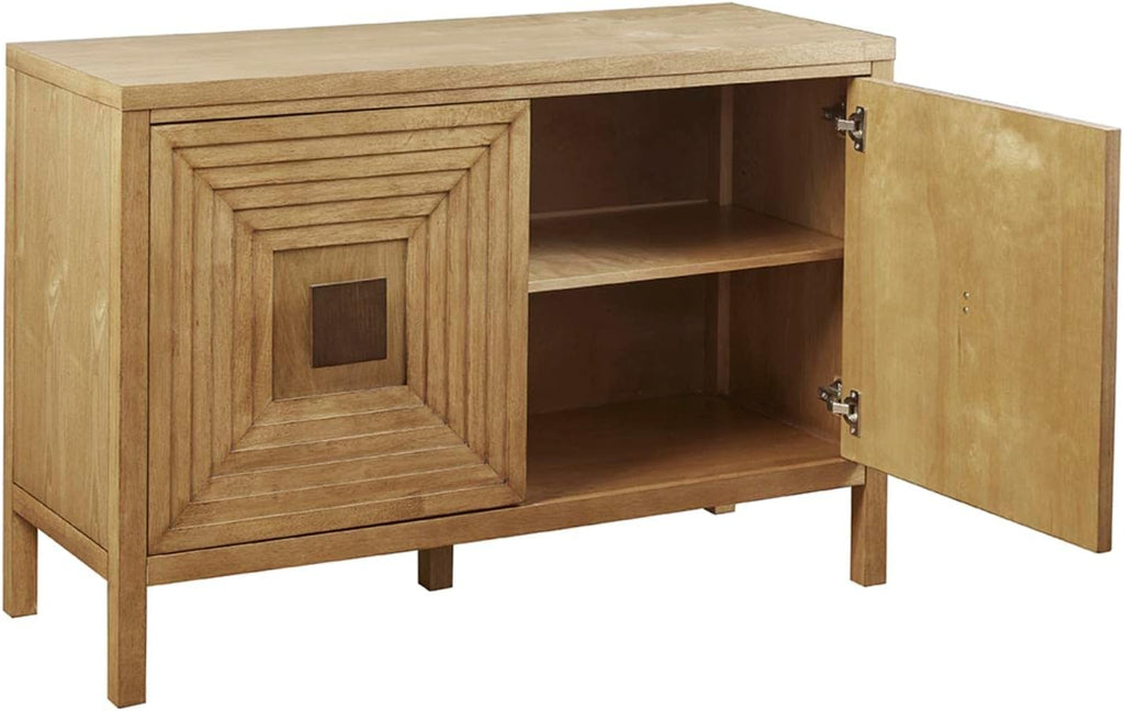 Paige Accent Storage Cabinet Accent Chest with 2 Adjustable Shelves, Solid Wood Legs with Levelers, Chic Geometric
