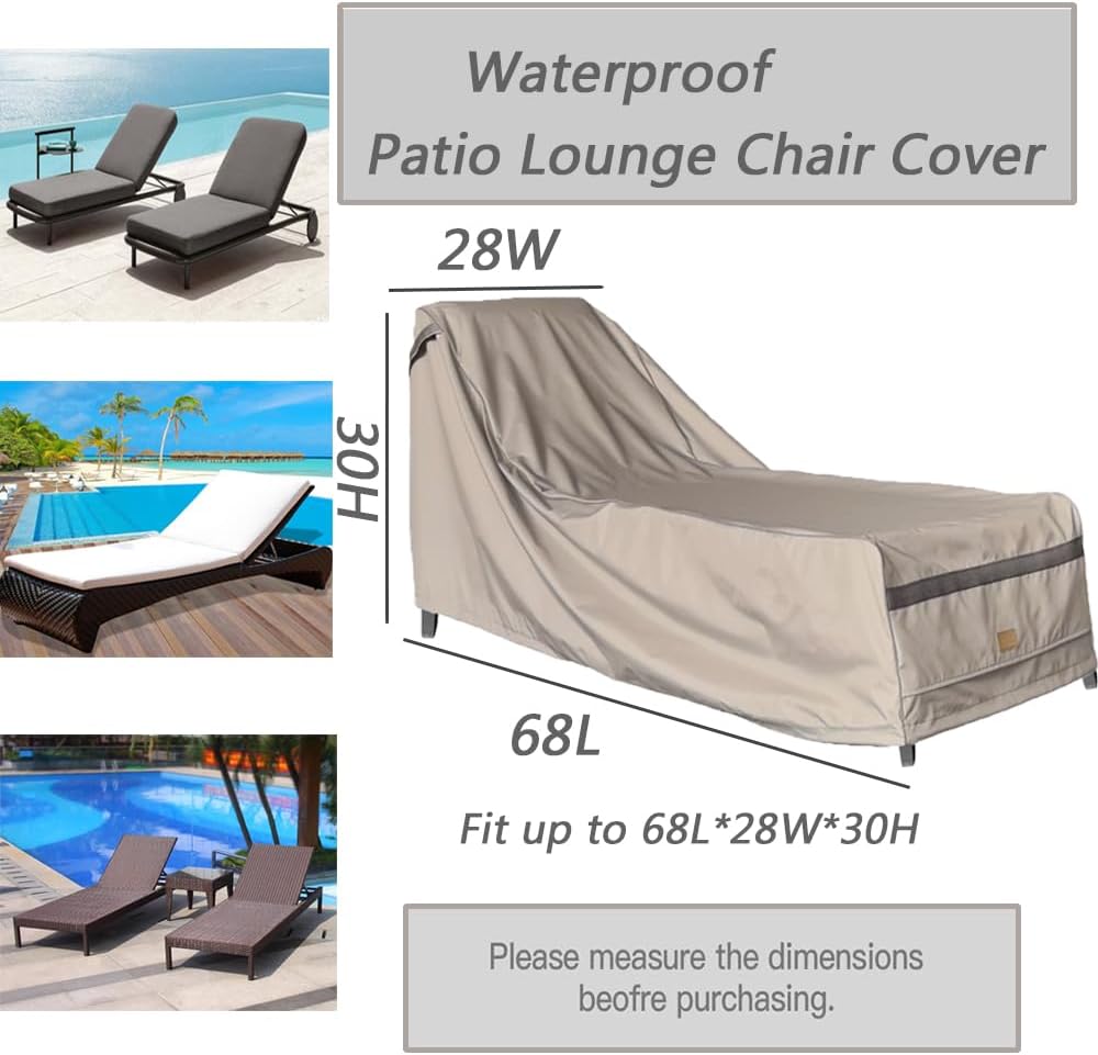 Chaise Lounge Cover Patio Furniture covers waterproof 68Linch Beige,2Pack | outdoor furniture covers 600D heavy duty