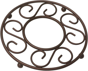 Scroll Collection Steel Trivet for Hot Dishes, Pots And Pans, Round Design & Dinning Table, Bronze
