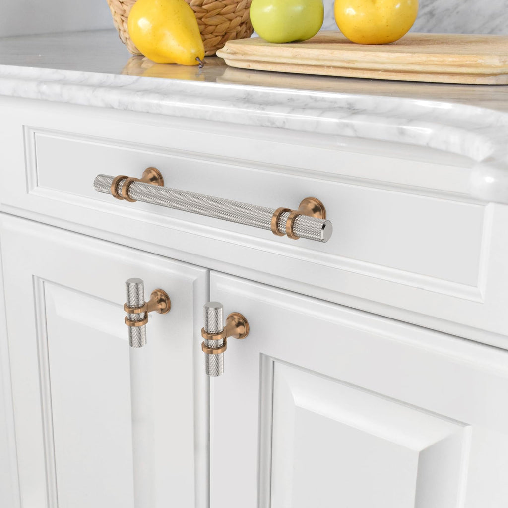 10 Pack 5 Inch(128mm) Knurled Satin Nickel and Champagne Bronze Kitchen Cabinet Handles, Cabinet Pulls Kitchen