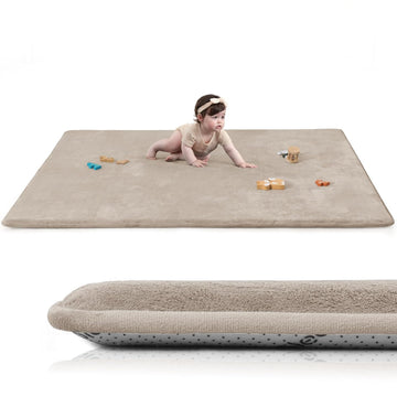 Play Mat for Floor,1.3" Thick Elasti-Foam 50"×74" Playpen Mat for Tummy Time,Water Repellent Soft Coral Velvet