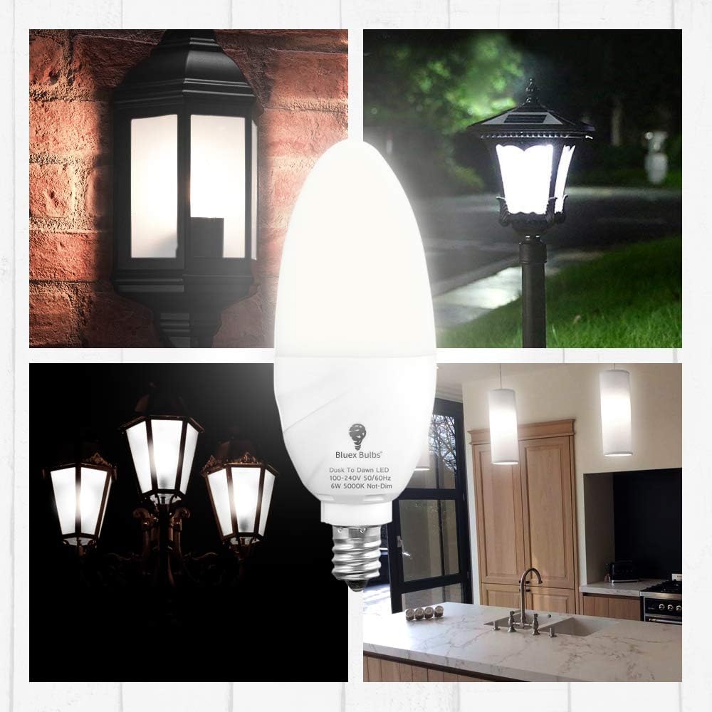 6 Pack BlueX Dusk to Dawn LED Bulbs, 6W E12 Base Light Bulb - 65W Equivalent - 5000K Daylight White - Smart Light