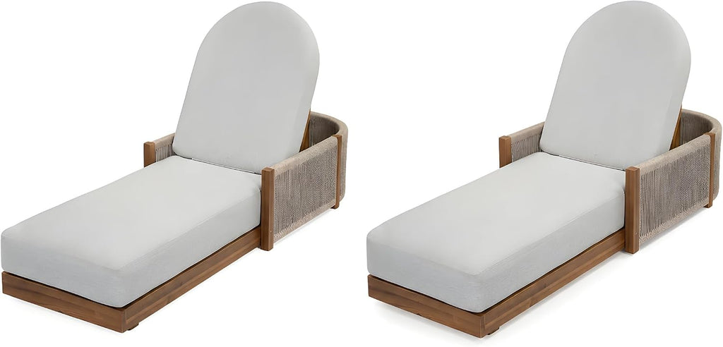 Patio Chaise Lounge Chair with Cushions Set of 2, 78'' Acacia Wood Adjustable Reclining Chaise with 5-Positions