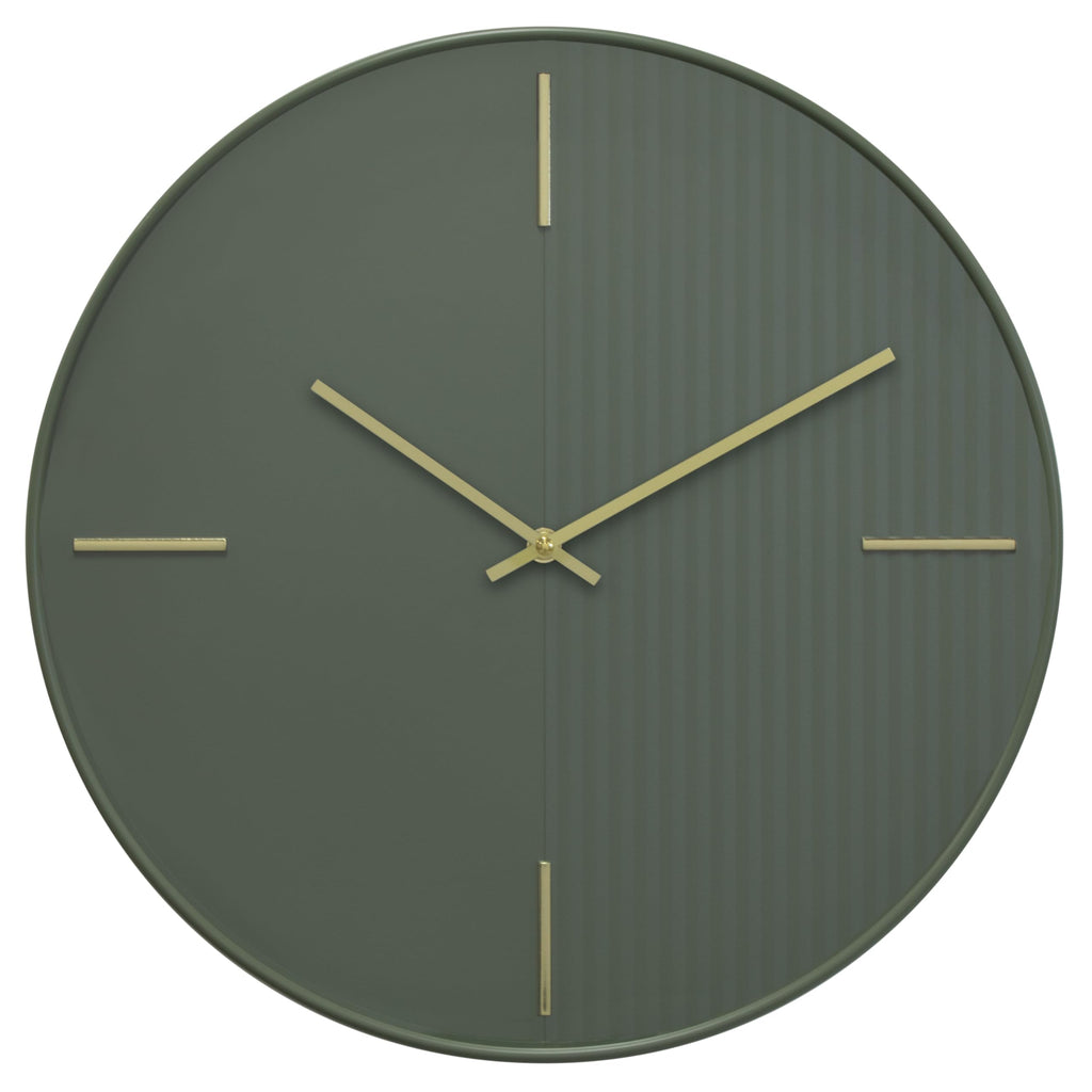 Zen Grove Minimalist Wall Clock, 15.75" Modern Green Wall Clock with Gold Accents, Subtle Stripe Face, Quartz