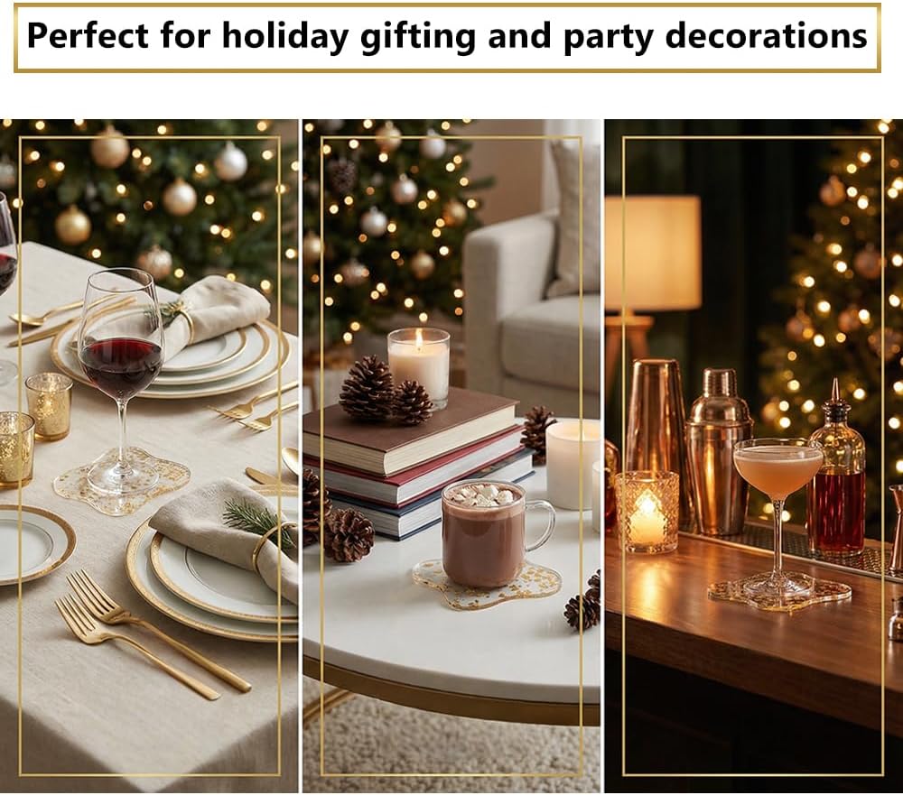 Acrylic Gold Foil Coasters Waterproof, Non-Slip, Durable Cup Mats, Party, and Festival Decorate Drop Shape - Set of 4