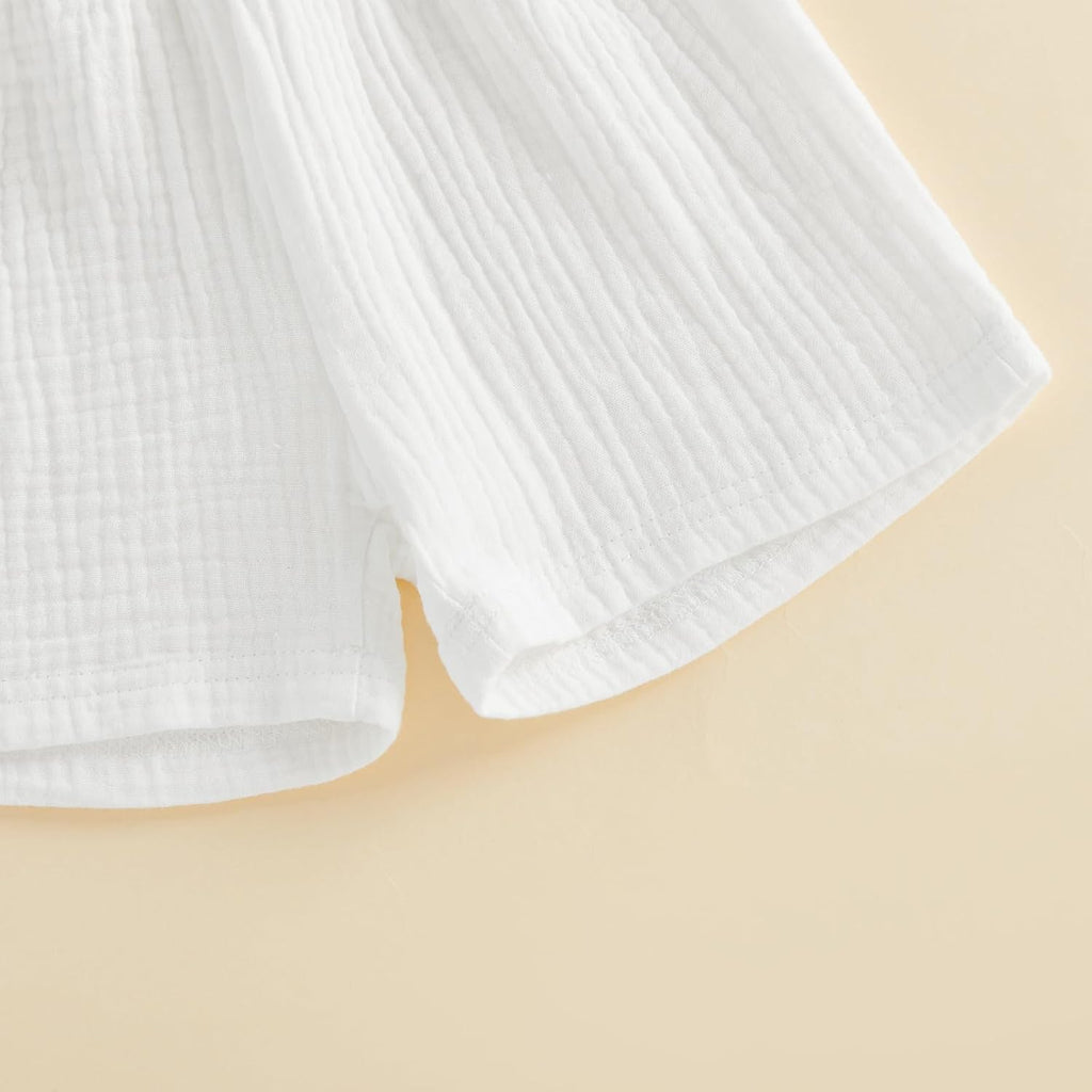 Toddler Baby Boy Summer Outfit Lapel Button Down Shirt Tops Cotton Gauze Shorts 2PCS Infant Little Boy Clothes Set
