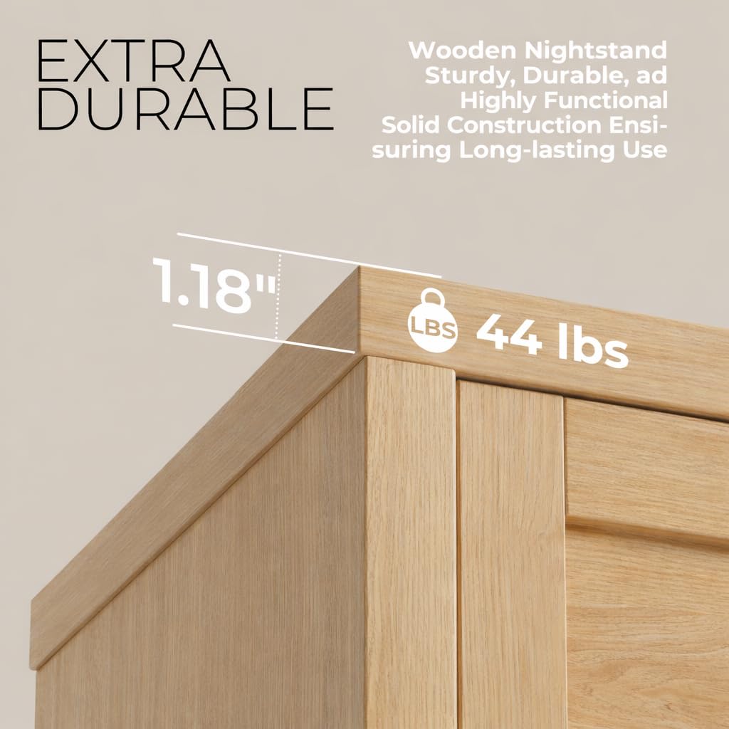 Nightstands Set of 2, Boho Bedside Table, Light Weathered Oak