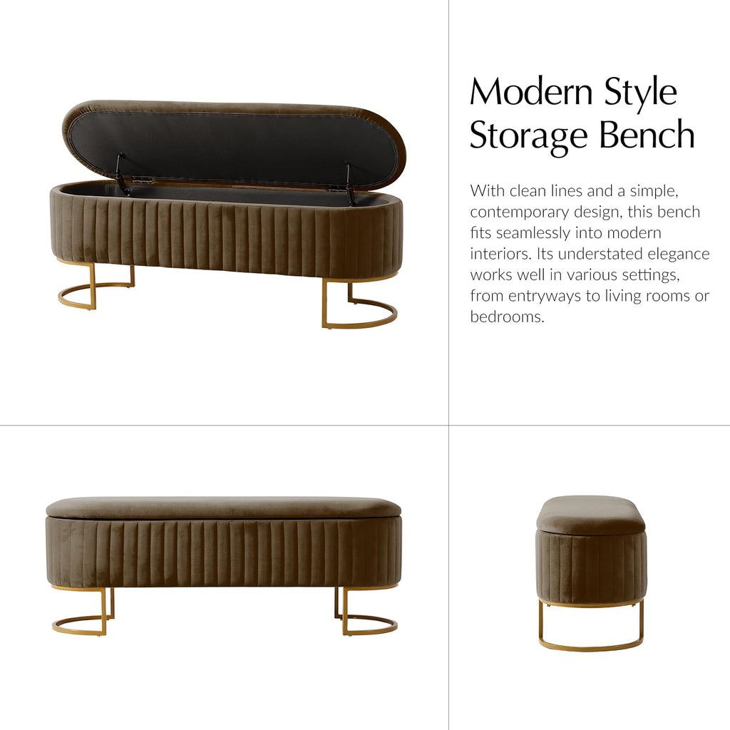 50.5" Velvet Storage Bench with Gold Legs, Modern End of Bed Bedroom Benches, Upholstered Flip Top Window Ottoman