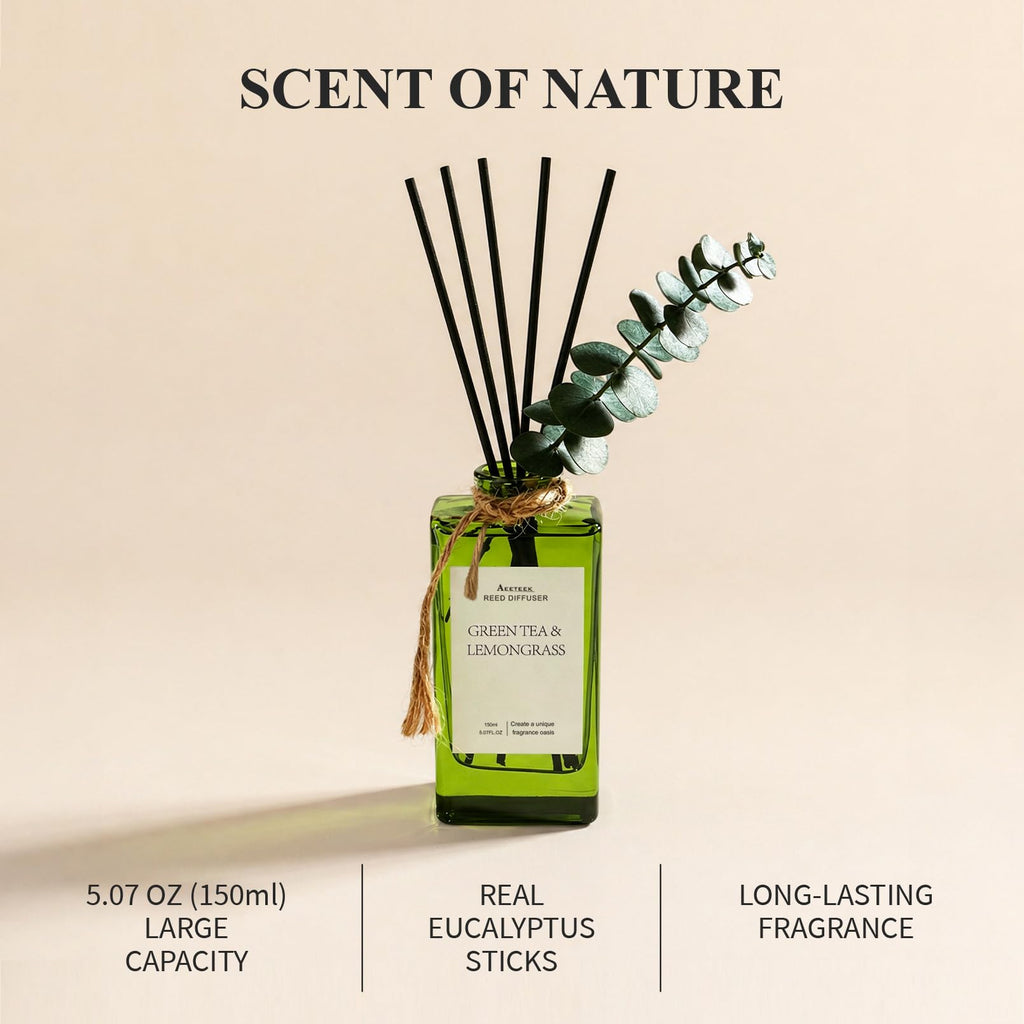 Green Tea & Lemongrass Reed Diffuser, 5.07oz Bathroom Air Freshener