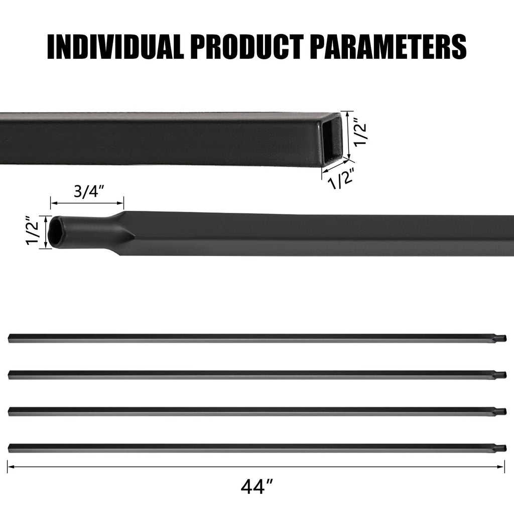 50 Pack 44'' Wrought Iron Baluster, Hollow Straight Bar Metal Baluster for Decks, Iron Balusters for Staircase