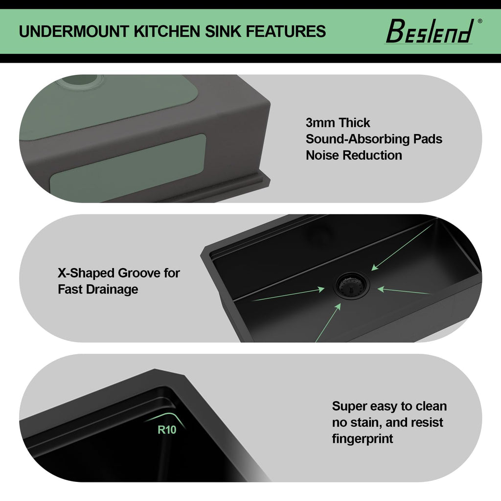 33 Inch Matte Black Undermount Kitchen Sink Workstation