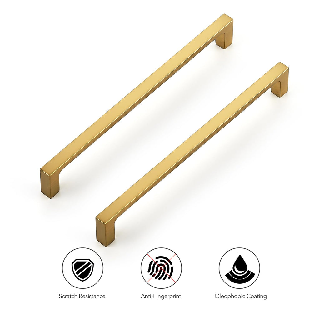 Brushed Brass Kitchen Cabinet Solid Handles,7-1/2 Inch,10 Pack