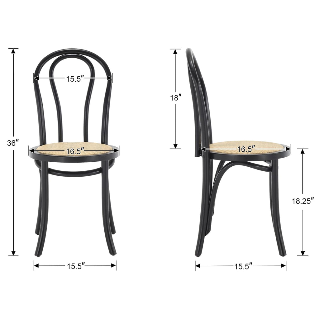 Solid Wood Dining Chairs Set of 2, French Bistro Dining Chairs, Solid Bentwood Chairs with Rattan Seat for