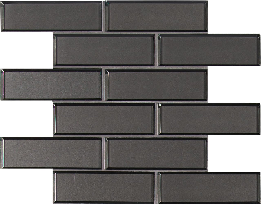 Glass Mosaic Tile | Metallic Gray Bevel Subway | 11" x 14"