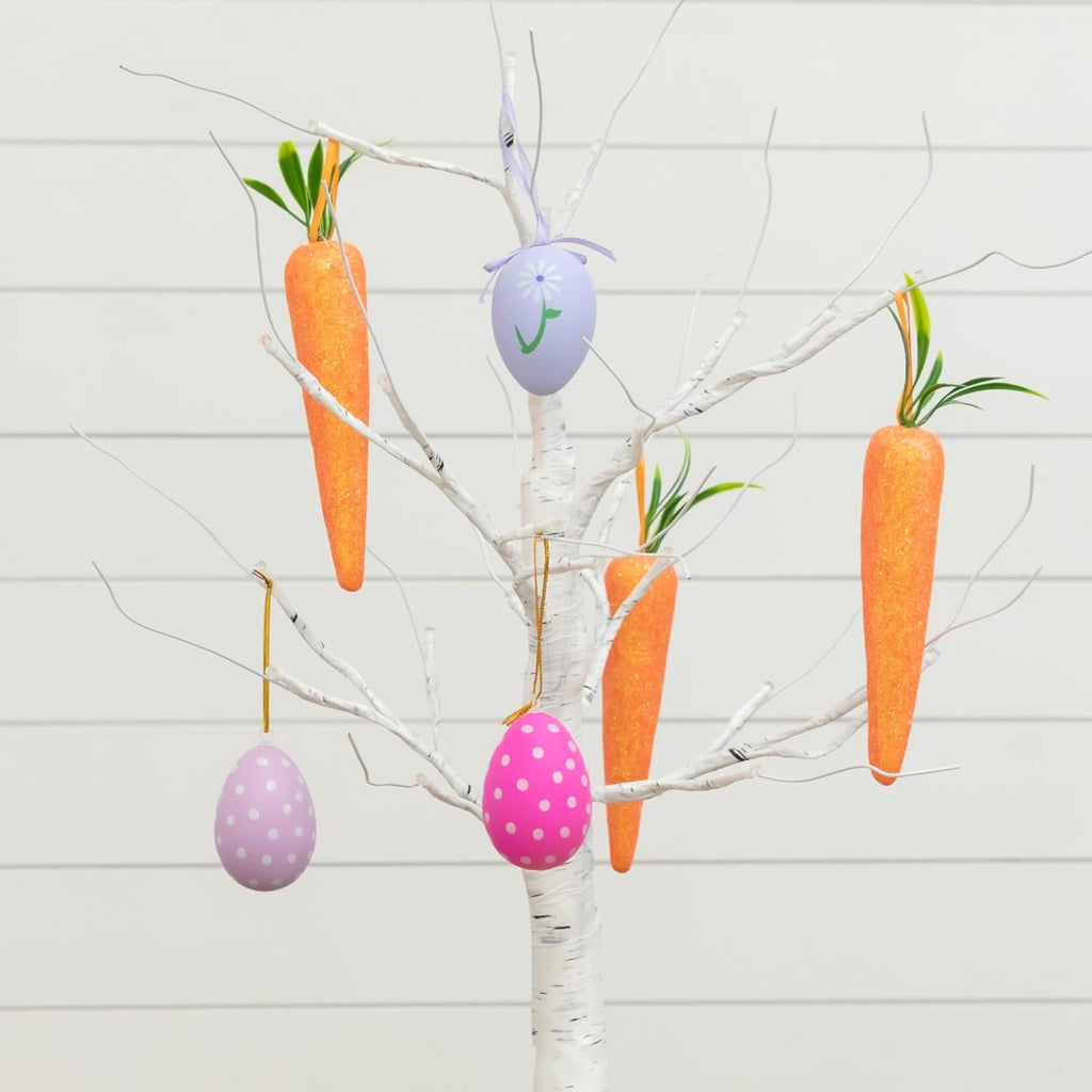 2ft. Pre-Lit Artificial Easter Egg and Carrots Ornament Twig Tree with 24 Warm White LED Lights