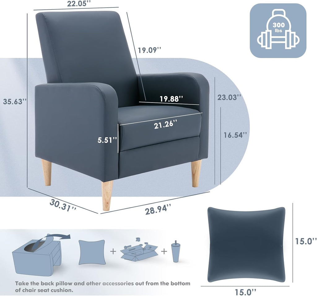 Mid-Century Modern Upholstered Accent Chair with Back Pillow & Solid Wood Legs, Leather Cozy Armchair, Reading Nook - Set of 2