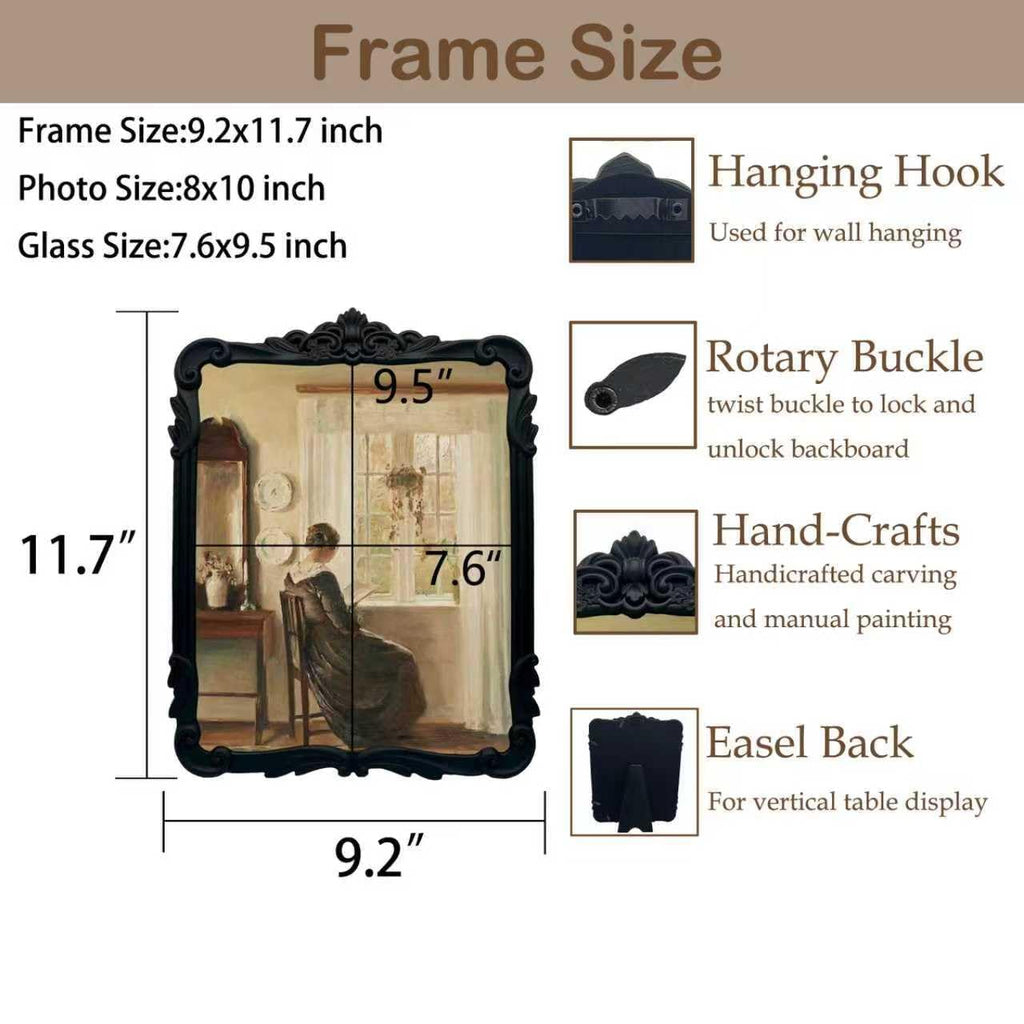 Vintage Picure Frames 8x10 Antique Black Gothic Picture Frames for Tabletop and Wall Mount Ornate Victorian Home