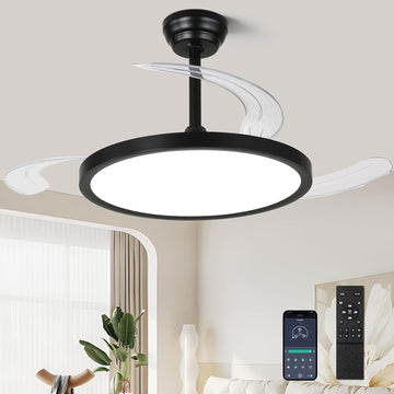 42 inch Retractable Ceiling Fan with Lights,6 Speed Dimmable Silent Fan,Modern Ceiling Fan with Light Remote Control