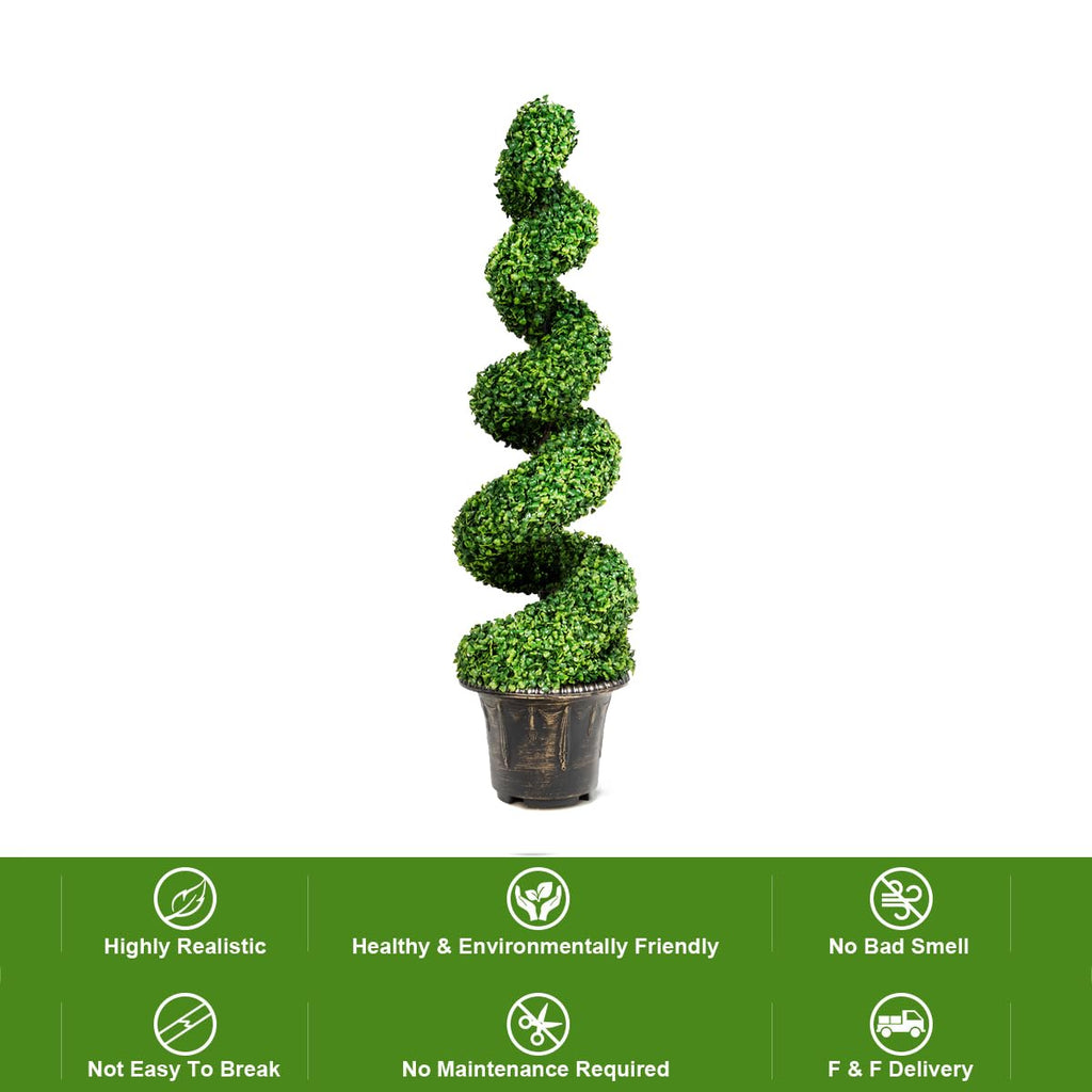 4 Ft Artificial Boxwood Spiral Topiary Tree, Fake Greenery Plants for Indoor or Outdoor