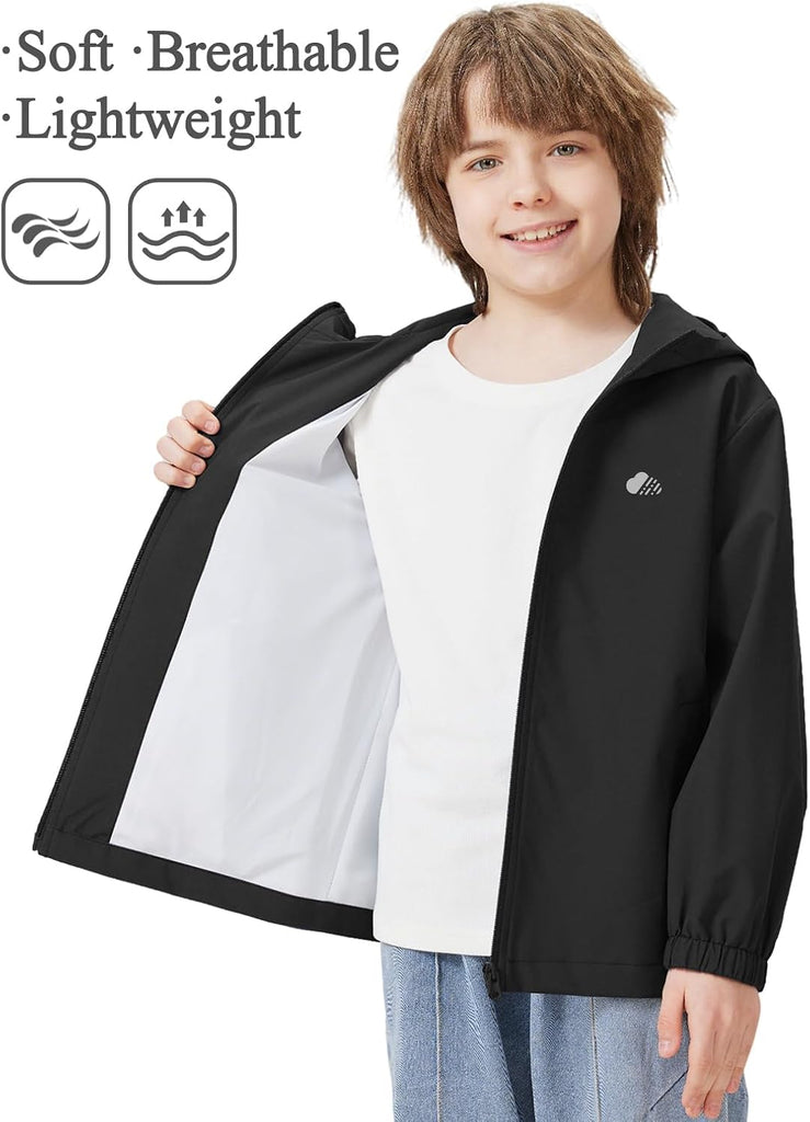 Kids Rain Jacket Lightweight Waterproof Rain Coats Outerwear with Hood for Boys Girls