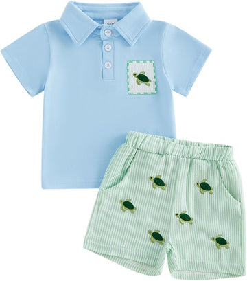 Toddler Baby Boy Summer Clothes Short Sleeve Collared Shirts and Shorts Set with Pockets 2 Piece Outfit