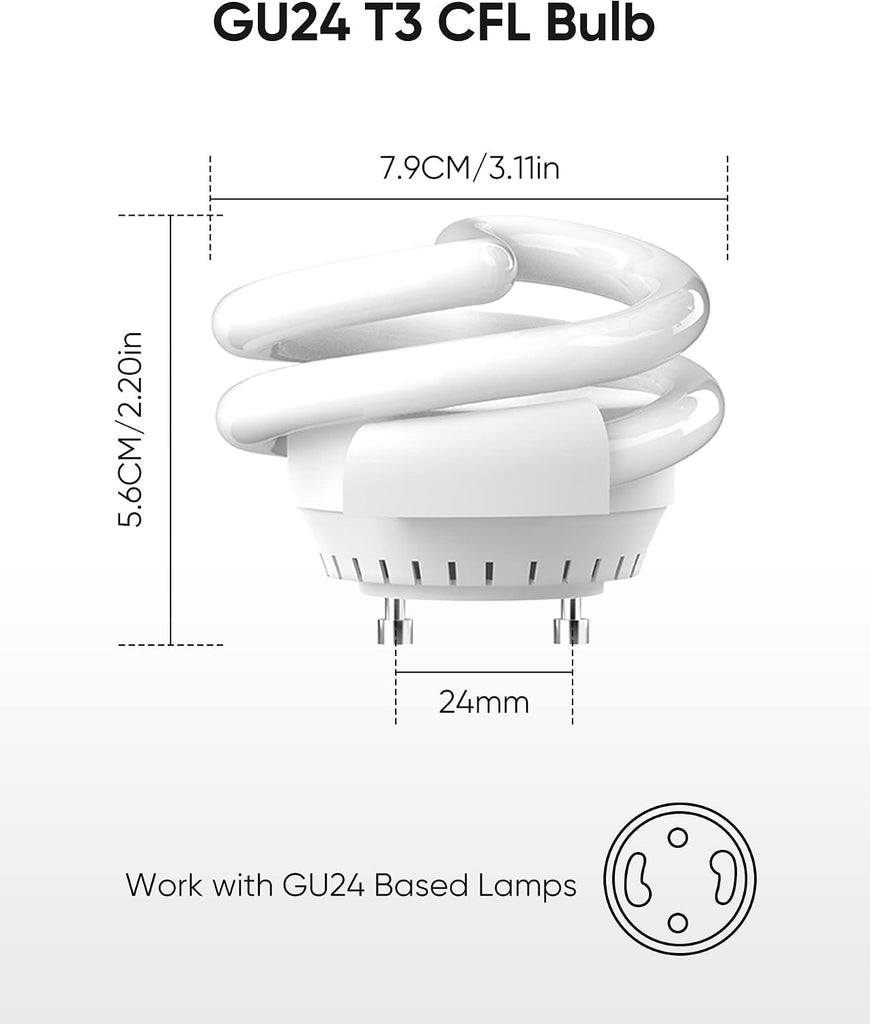 UL-Listed 13W T3 Spiral GU24 CFL Light Bulb 2700K Soft White 2Pack