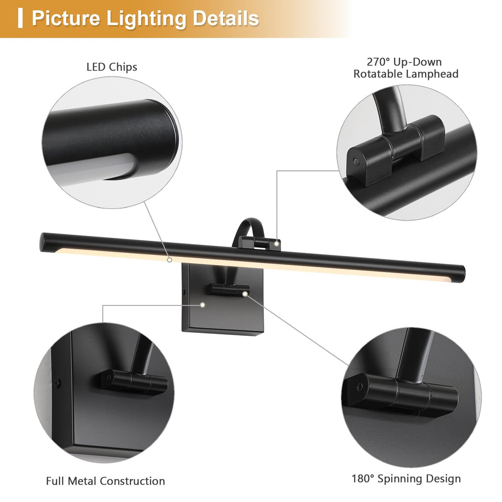 Black Picture Lights for wall Hardwired LED Picture Lighting Dimmable Gallery Light Art Light for Wall Portrait